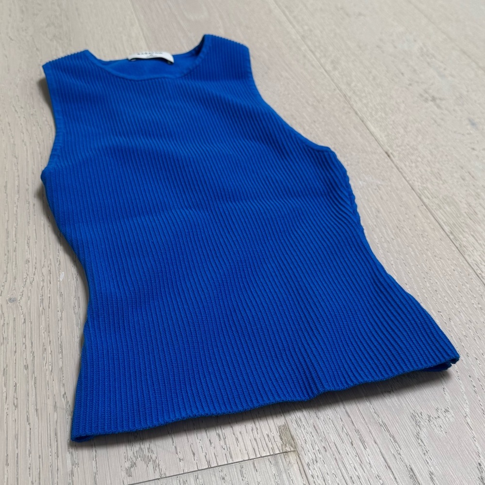 Babaton Blue Contour Tank Hip Length Sleeveless Ribbed Size XS - Picture 3 of 6